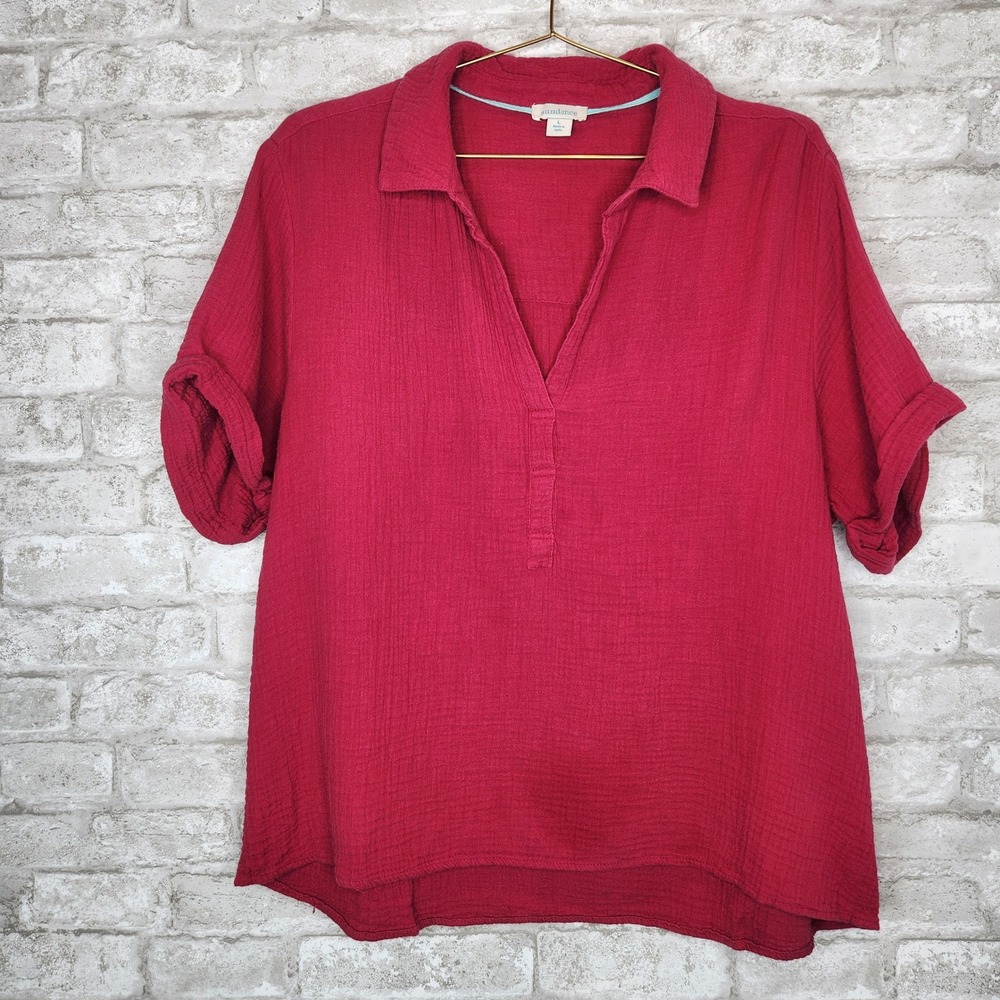 Sundance Fuchsia Short Sleeve Top Gauze Cotton Boho Peasant L